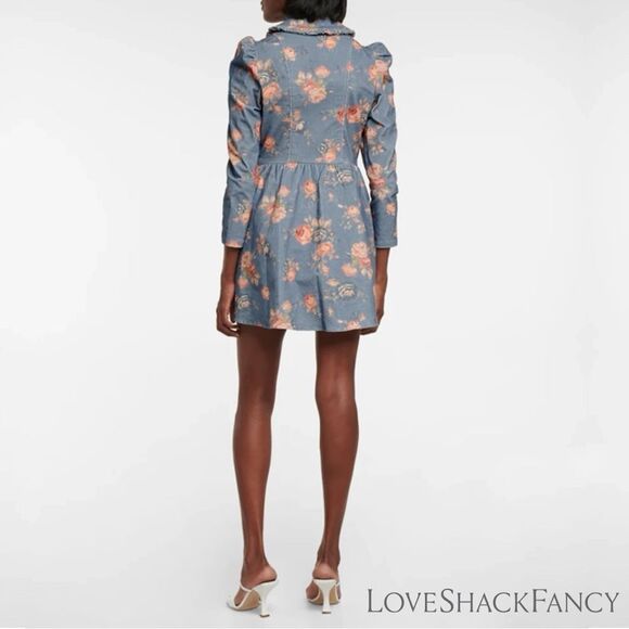 LOVESHACKFANCY **NWT** Beyers Corduroy Mini Dress in Faded Denim Floral - Picture 13 of 16